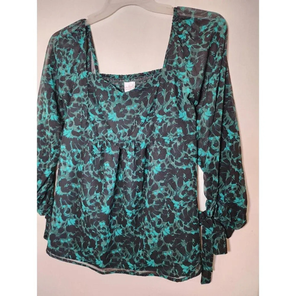 New Isabel Maternity Women's Floral Black & Green V-Neck Square-Back Blouse S - Picture 2 of 9